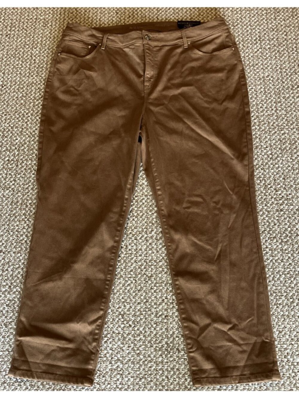 Chico’s So Slimming Girlfriend Slim Leg Crop Jeans Brown W/Gold Trim Sz 3.5